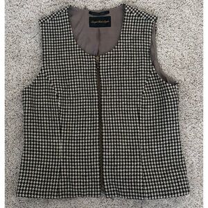 Giorgio Sant Angelo Chocolate Brown and Cream 100% Wool Houndstooth Vest Size M